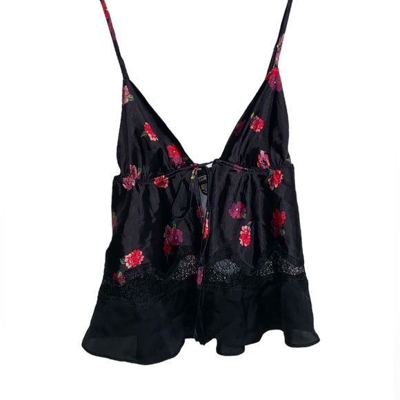 Black Floral Tie Front Teddy - Picture 1 of 7